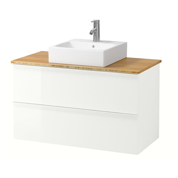 Godmorgon Tolken グモロン トルケン Tornviken トールンヴィーケン 洗面台 カウンタートップ付き 洗面ボウル45 45 ハイグロス ホワイト 竹 Dalskar ダールシェール 水栓 102x49x72 Cm Ikea