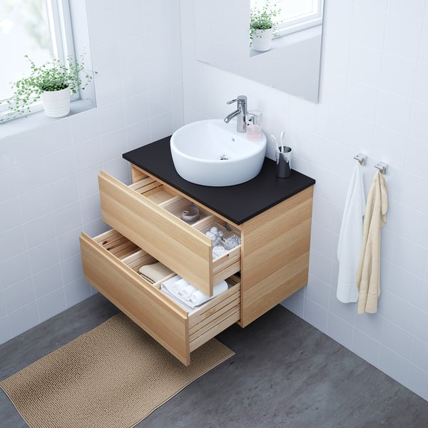 Godmorgon グモロン 洗面台 引き出し 2 ホワイトステインオーク調 80x47x58 Cm Ikea