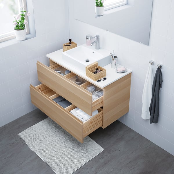 Godmorgon グモロン 洗面台 引き出し 2 ホワイトステインオーク調 100x47x58 Cm Ikea Godmorgon グモロン 洗面台 引き出し 2 ホワイトステインオーク調 100x47x58 Cm Ikea