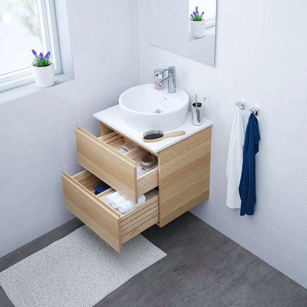 Godmorgon グモロン 洗面台 引き出し 2 ホワイトステインオーク調 60x47x58 Cm Ikea