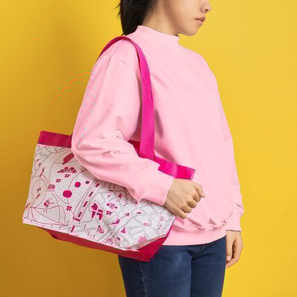 GRÖNMASSA グローンマッサ バッグ, ピンク 模様入り, 27x18x27 cm