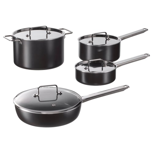 GULDÖRING グルドーリング 調理器具8点セット, こびりつき防止加工 ステンレススチール/ブラックグレー