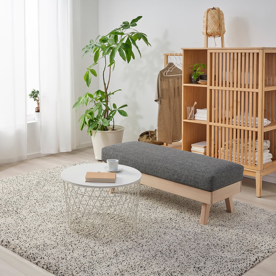 HALVDAN ハルヴダン ダイニングベンチ クッション付き, レイデ グレー/ブラック/バーチ, 120 cm IKEA