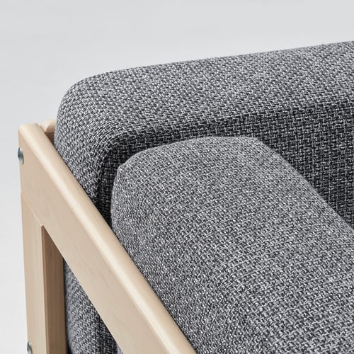 HALVDAN ハルヴダン 2人掛けダイニングソファ クッション付き/両側アームレスト付き, グレー/ブラック/バーチ, 144x66 cm