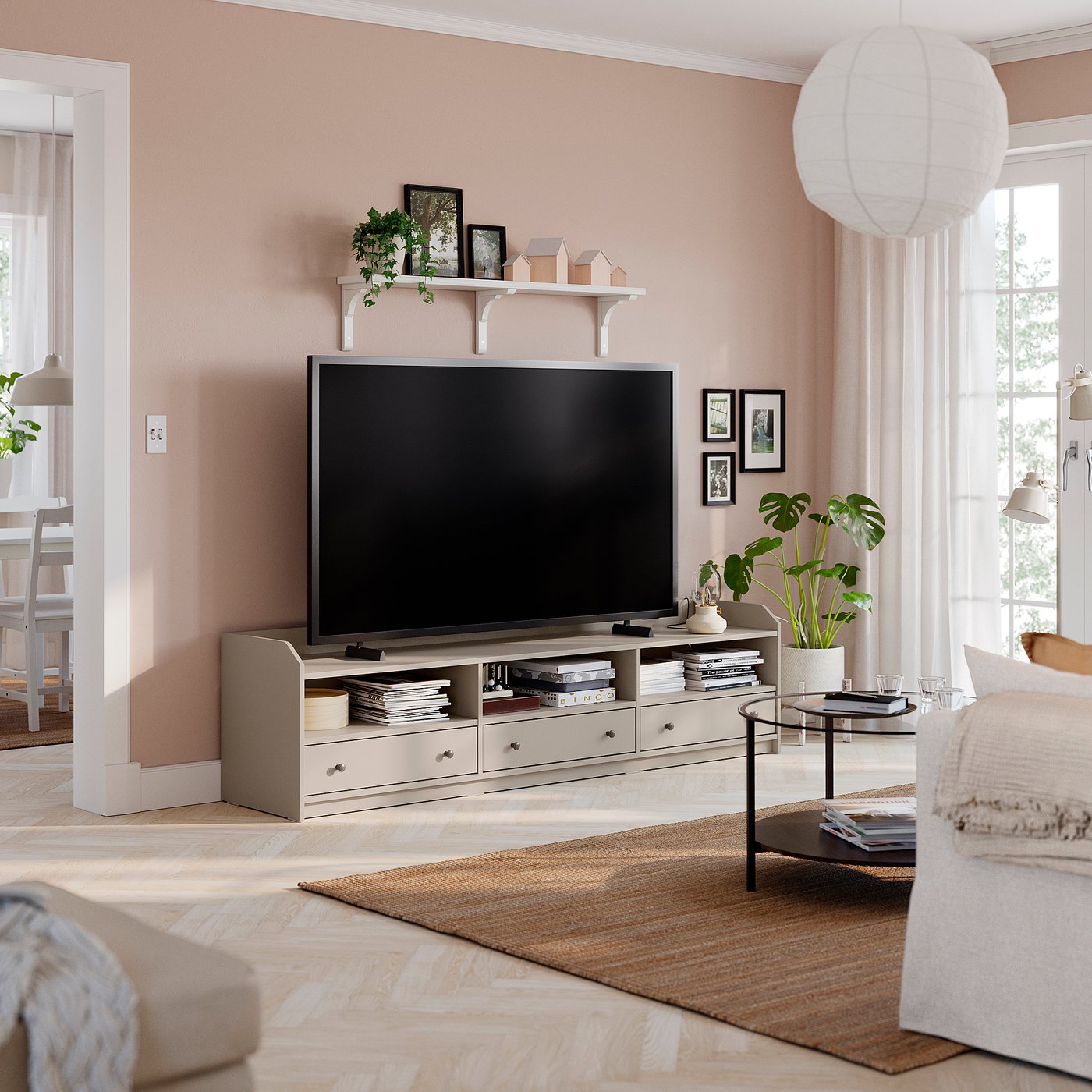 ◼️4/9(木)迄の期間限定出品◼️美品【IKEA】HAUGA テレビ台 TVボード HAUGA ハウガ テレビ台, ベージュ, 206x46x54 cm - IKEA
