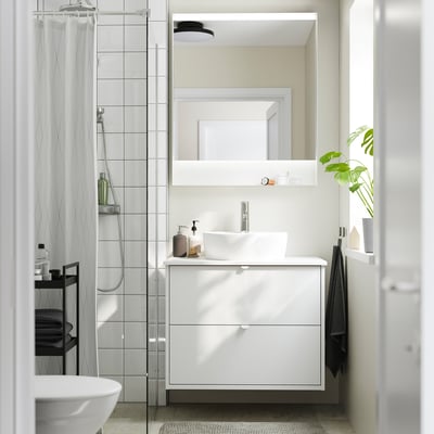 HAVBÄCK ハーヴベック / TÖRNVIKEN トールンヴィーケン 洗面台 引き出し付き/洗面ボウル/水栓, ホワイト/ホワイト 大理石調, 82x49x79 cm