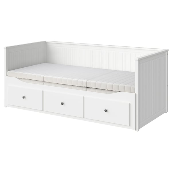 HEMNES ヘムネス デイベッド 引き出し3/マットレス2付き, ホワイト/オンフェレット かため, 80x200 cm