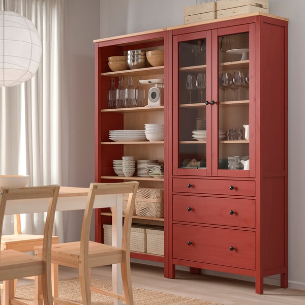 HEMNES ヘムネス 収納コンビネーション 扉/引き出し付き, レッド 