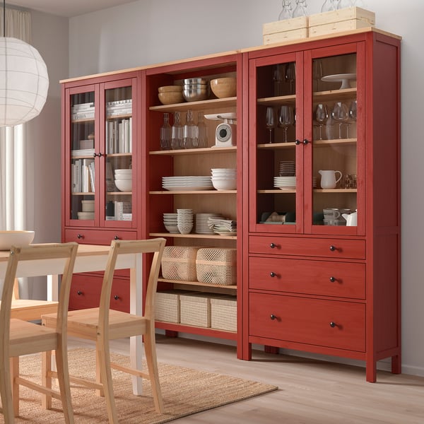 HEMNES ヘムネス 収納コンビネーション 扉/引き出し付き, レッド 