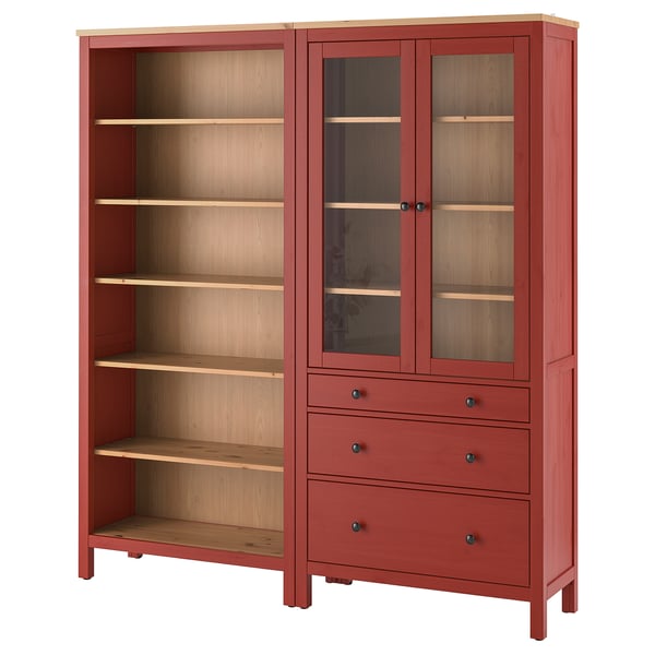 HEMNES ヘムネス 収納コンビネーション 扉/引き出し付き, レッド 