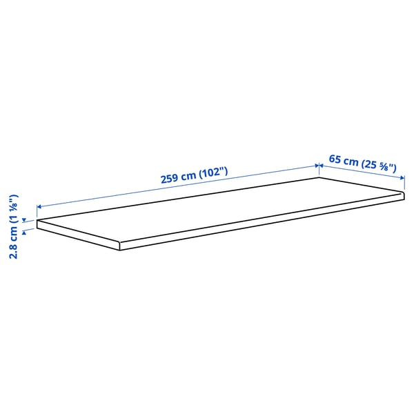 HOLMARED ホルマレド ワークトップ, 竹/突き板, 259x65x2.8 cm