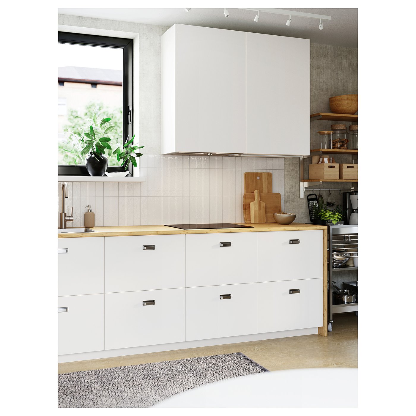 IKEA（ポーランド製）ホワイト木製チェスト ガラス天板付き（説明書無し） MALM マルム チェスト（引き出し×6）, ホワイトステインオーク材突き板