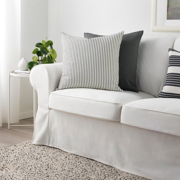Ingalill インガリル クッションカバー ホワイト ダークグレー ストライプ Ikea