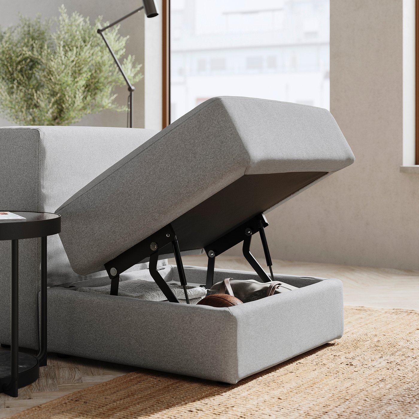 JÄTTEBO イェッテボ 1人掛けモジュール 収納付き, トネルード グレー