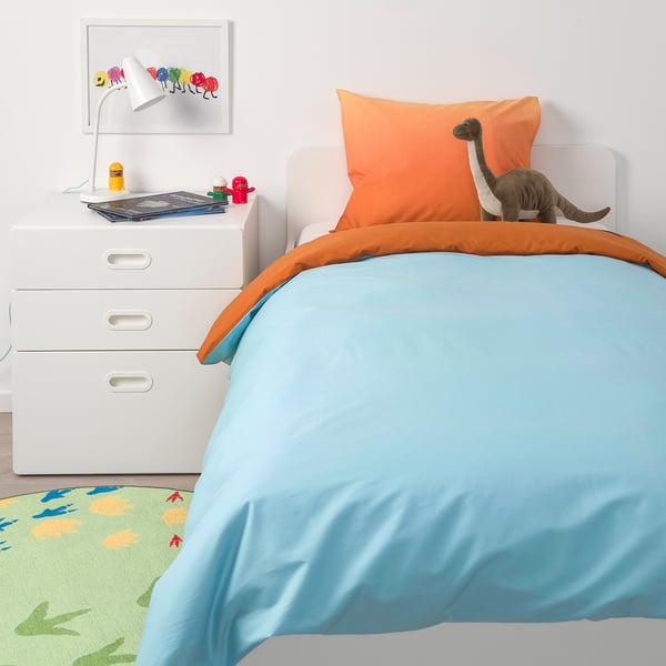 Jattelik イェッテリク 掛け布団カバー 枕カバー 恐竜と日の出 オレンジ ブルー 150x0 50x60 Cm Ikea