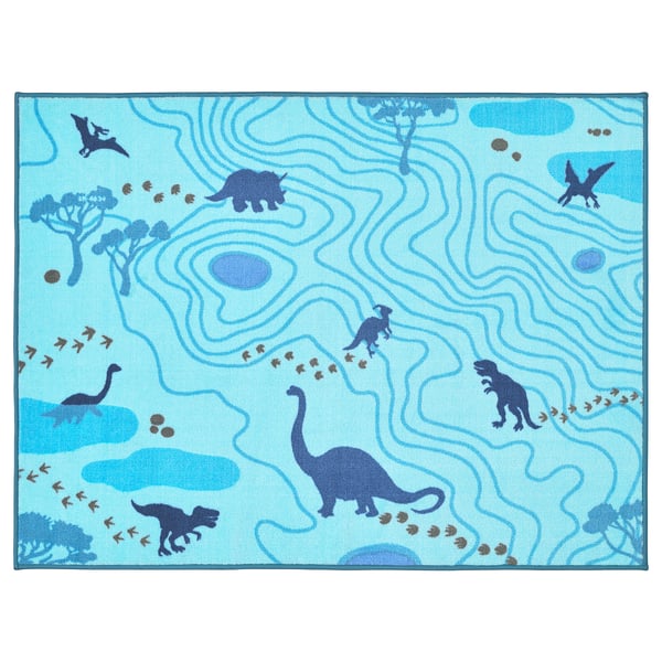 Jattelik イェッテリク ラグ 恐竜のシルエット ブルー 100x133 Cm Ikea