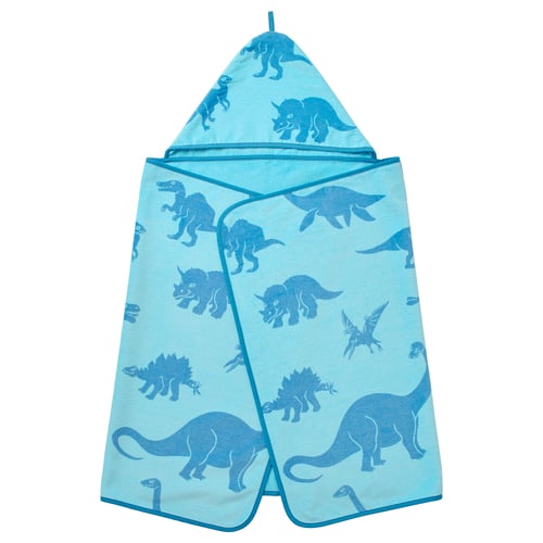 Jattelik イェッテリク フード付きバスタオル 恐竜 ブルー 140x70 Cm Ikea