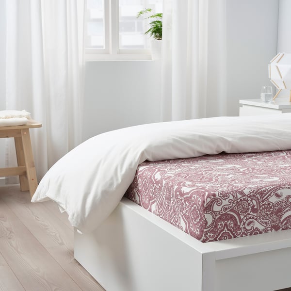Jattevallmo イェッテヴァッルモ ボックスシーツ ホワイト ダークピンク 90x0 Cm Ikea
