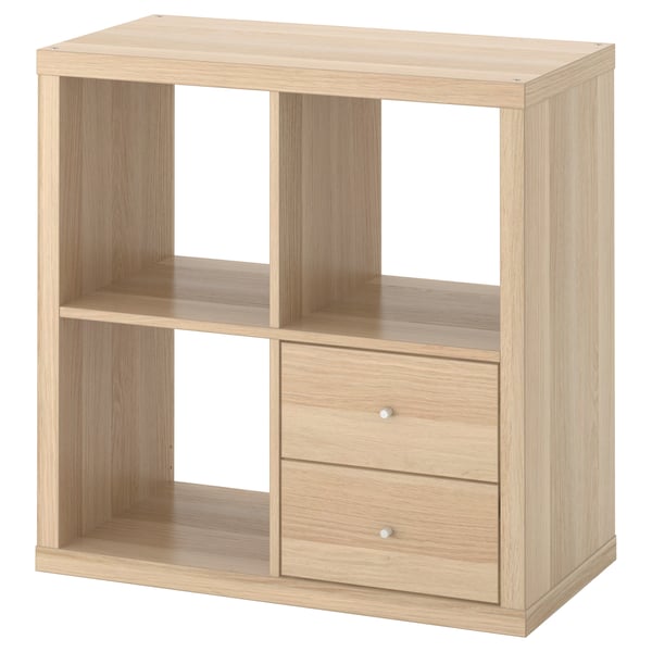 KALLAX カラックス シェルフユニット 引き出し付き, 引き出し2段付き/ホワイトステインオーク調, 77x77 cm