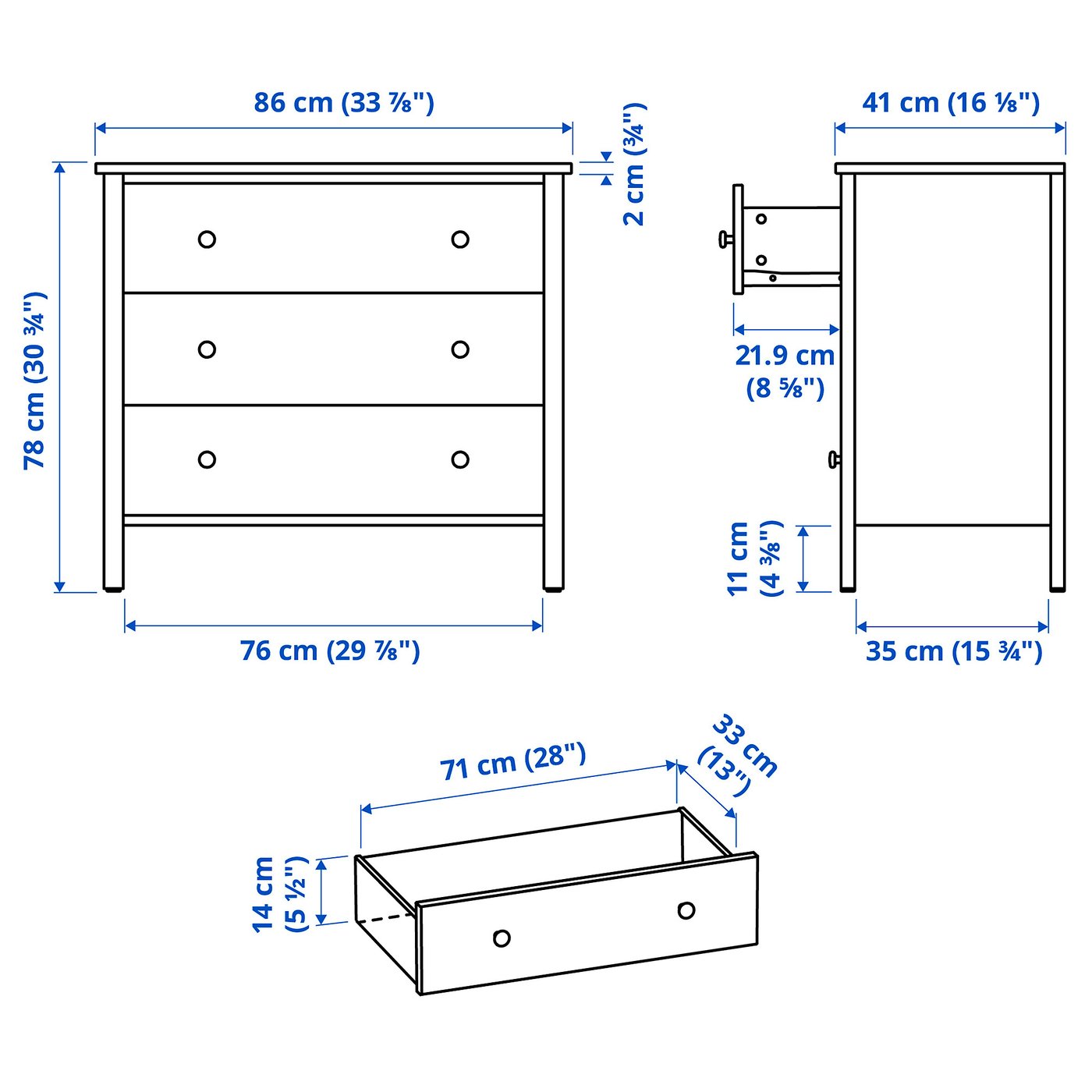 KILBERGET シルベルゲット チェスト（引き出し×3）, ホワイト/転倒防止