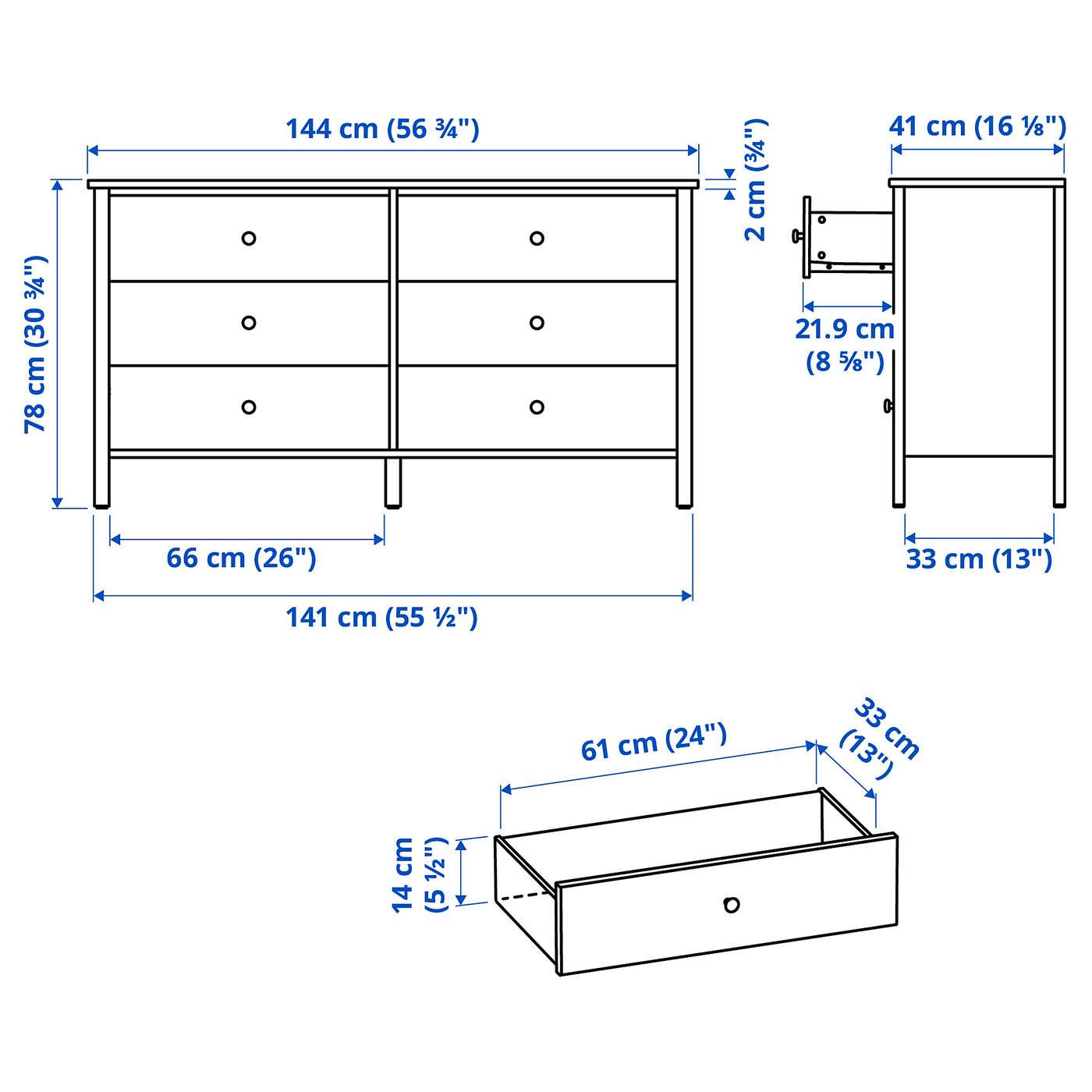 KILBERGET シルベルゲット チェスト（引き出し×6）, ホワイト/転倒防止