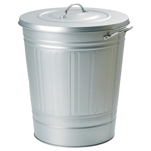 Knodd クノッド ふた付きゴミ箱 亜鉛メッキ 40 L Ikea