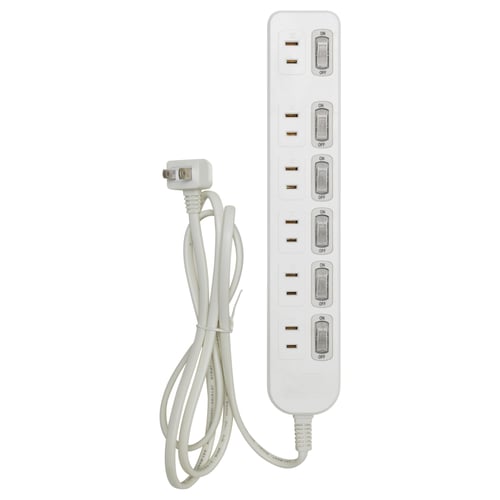 Koppla コップラ 電源タップ 6個口 スイッチ6個付き アース無 ホワイト Ikea