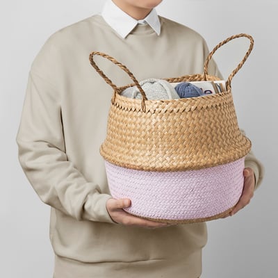 KRALLIG クラッリグ バスケット, スゲ ナチュラル/ピンク, 25 cm