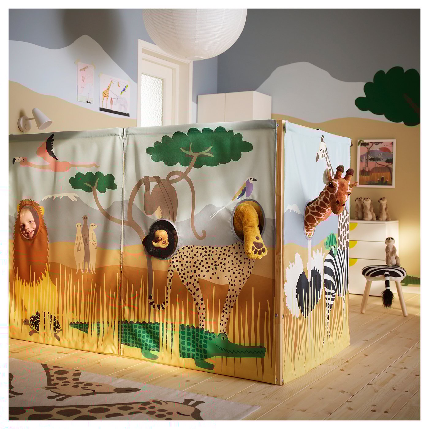 KURA キューラ ベッドカーテン, マルチカラー/サバンナの動物 - IKEA