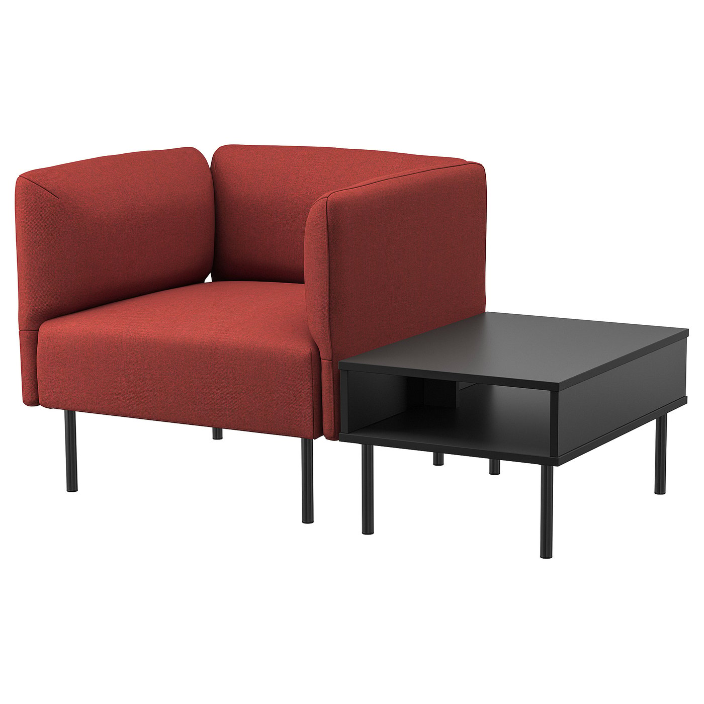 IKEA ペット用　アーム付きソファ黒赤模様チェア LILLEHEM リレヘム パーソナルチェア サイドテーブル付き, グンナレド