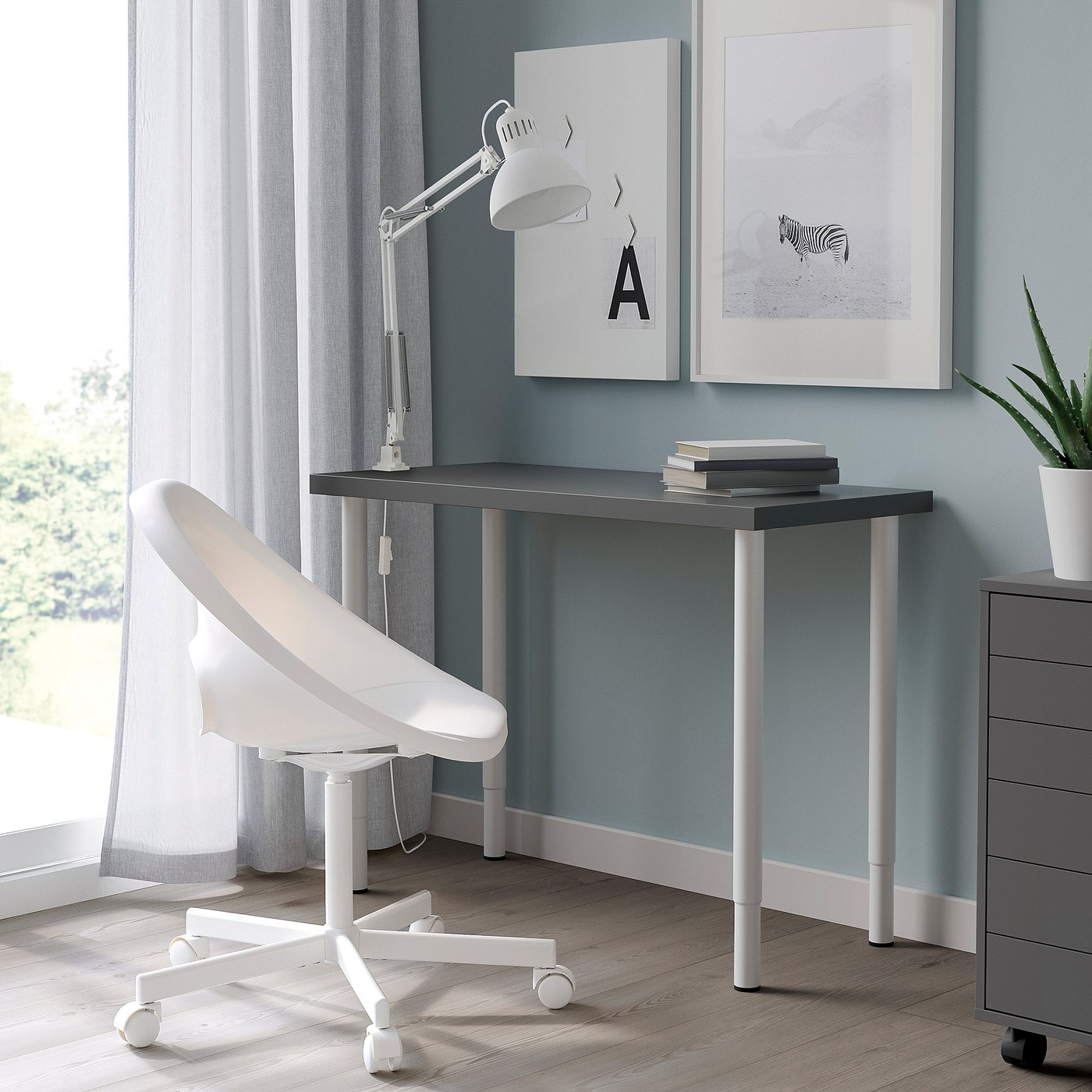 IKEA LINNMON テーブル 120x60 ホワイトOLOV脚4本セット LINNMON リンモン / OLOV オーロヴ デスク, ホワイトステイン