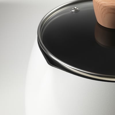 MANGOFISK マンゴフィスク 片手鍋 ふた付き, こびりつき防止加工/ホワイト, 2.3 l