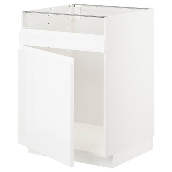 METOD メトード ベースキャビネット HAVSEN/ハーヴセン シングルボウルシンク用, ホワイト/ヴォックストルプ ハイグロス/ホワイト, 60x60x80 cm