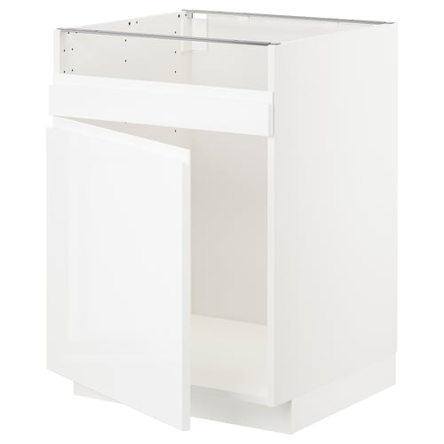 METOD メトード ベースキャビネット HAVSEN/ハーヴセン シングルボウルシンク用, ホワイト/ヴォックストルプ ハイグロス/ホワイト, 60x60x80 cm