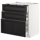 METOD メトード ベースキャビネット コンロ用/引き出し前部3/引き出し3, ホワイト マキシメーラ/レルヒッタン ブラックステイン, 80x60x80 cm