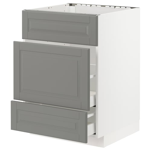 METOD メトード ベースキャビネット シンク用+引き出し前部3/引き出し2, ホワイト マキシメーラ/ボードビーン グレー, 60x60x80 cm