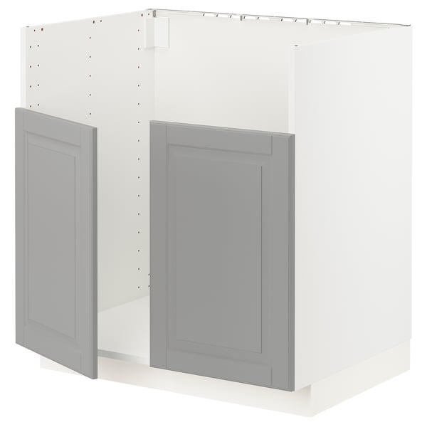 METOD メトード ベースキャビネット TALLSJÖN/タルショーン シンク用, ホワイト/ボードビーン グレー, 80x60x80 cm