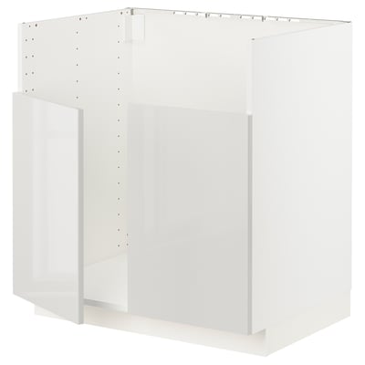 METOD メトード ベースキャビネット TALLSJÖN/タルショーン シンク用, ホワイト/リンガフルト ライトグレー, 80x60x80 cm