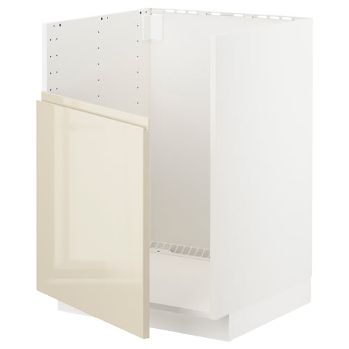 METOD メトード ベースキャビネット TALLSJÖN/タルショーン シンク用, ホワイト/ヴォックストルプ ハイグロスライトベージュ, 60x60x80 cm