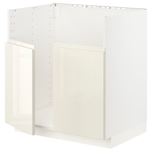 METOD メトード ベースキャビネット TALLSJÖN/タルショーン シンク用, ホワイト/ヴォックストルプ ハイグロスライトベージュ, 80x60x80 cm