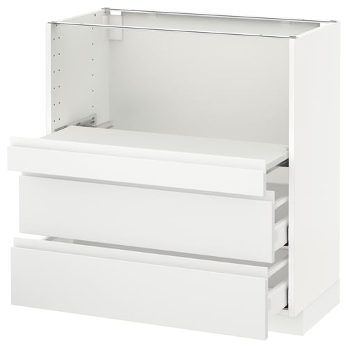 METOD メトード ベースキャビネット 引き出し式シェルフ/引き出し2付き, ホワイト マキシメーラ/ヴォックストルプ マットホワイト, 80x41x80 cm