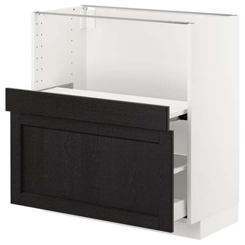 METOD メトード ベースキャビネット 引き出し式シェルフ/引き出し付き, ホワイト マキシメーラ/レルヒッタン ブラックステイン, 80x41x80 cm