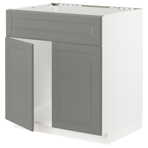 METOD メトード ベースキャビネット シンク用 扉2枚/引き出し前部付き, ホワイト/ボードビーン グレー, 80x60x80 cm