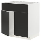METOD メトード ベースキャビネット シンク用 扉2枚/引き出し前部付き, ホワイト/ニッケボー マットチャコール, 80x60x80 cm