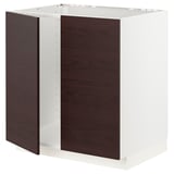 METOD メトード ベースキャビネット シンク用+扉2枚, ホワイト アスケルスンド/ダークブラウン アッシュ調, 80x60x80 cm