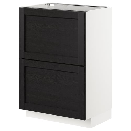 METOD メトード ベースキャビネット 引き出し2段付き, ホワイト マキシメーラ/レルヒッタン ブラックステイン, 60x41x80 cm