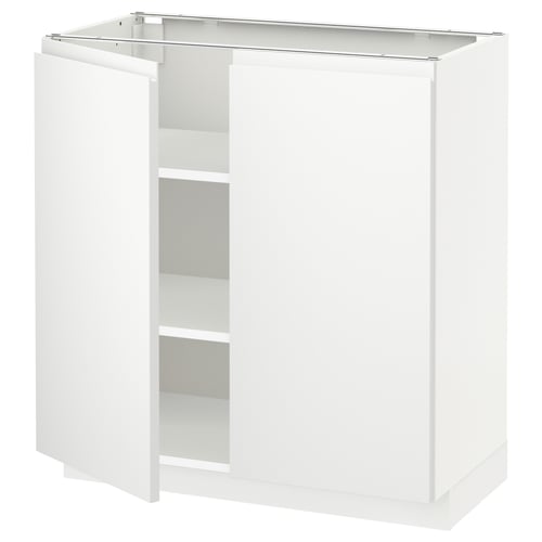 METOD メトード ベースキャビネット 棚板/扉2枚付き, ホワイト/ヴォックストルプ マットホワイト, 80x41x80 cm
