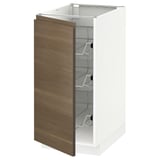 METOD メトード ベースキャビネット ワイヤーバスケット付き, ホワイト/ヴォックストルプ ウォールナット調, 40x60x80 cm