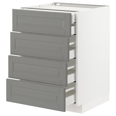 METOD メトード ベースキャビネット 引き出し前部4/引き出し低2/引き出し中3, ホワイト マキシメーラ/ボードビーン グレー, 60x60x80 cm