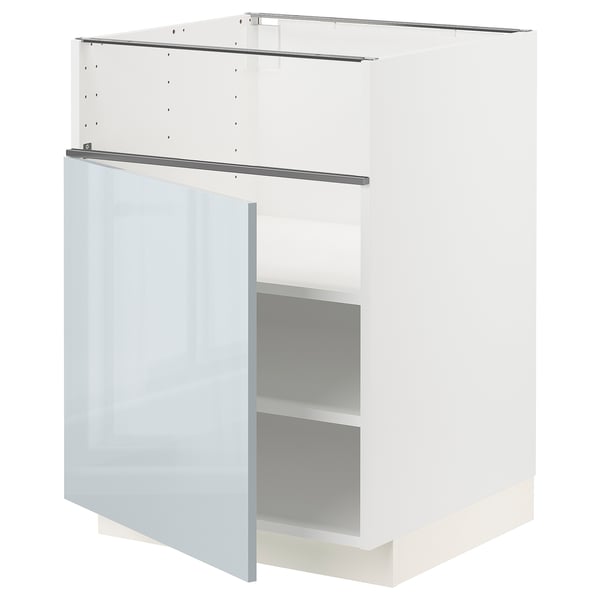 METOD メトード ベースキャビネット コンロ用/フィッシュグリル/扉, ホワイト/カッラルプ ライトグレーブルー, 60x60x80 cm